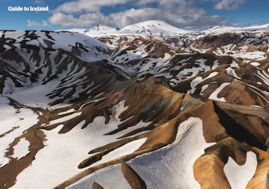 Snow-covered mountains of the Landmannalaugar area in the Highlands.