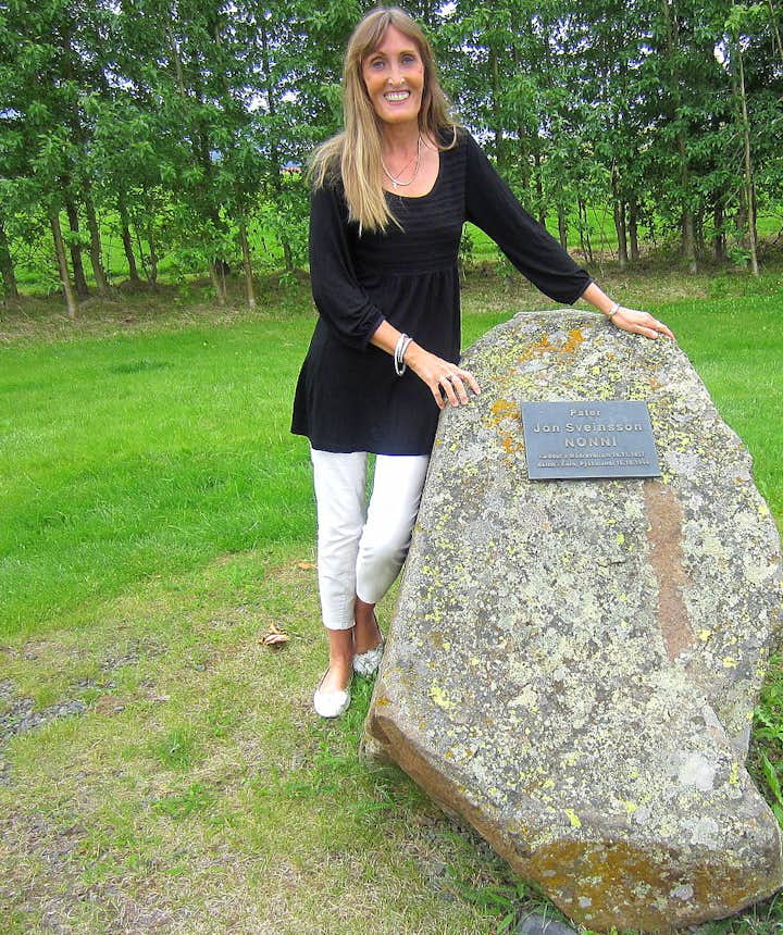 Regína By the Nonni memorial grove at Möðruvellir