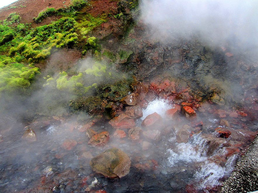 Steam coming from Deildartunguhver hot spring in West Iceland.