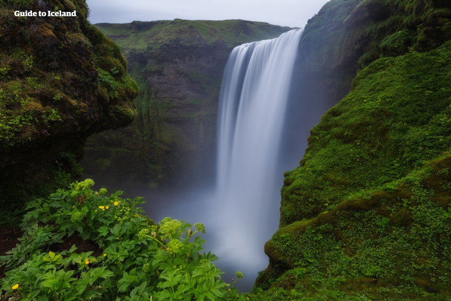 斯科加瀑布（Skogafoss，又名森林瀑布、彩虹瀑布）位于冰岛南岸一号环岛公路沿线