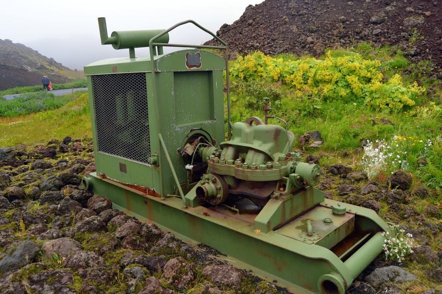 To save the harbour of Heimaey, seawater was pumped with one of these machines onto the lava from Eldfell.