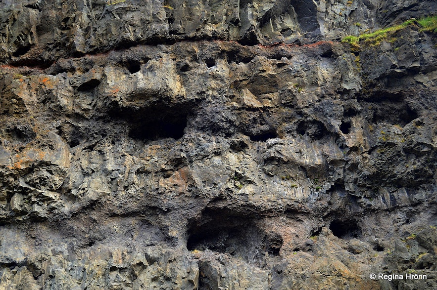 Kotagil Gorge in North-Iceland - holes from fossilized trees