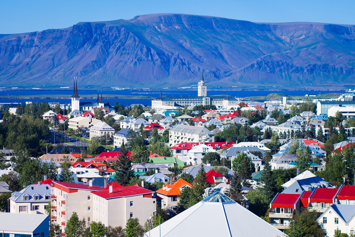 Reykjavík on a summer's day, seen from Öskjuhlíð hill.