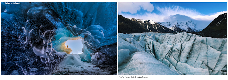 藍冰洞內vs冰川上的風景