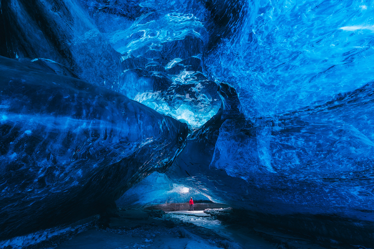 The electric blue walls inside an authentic ice cave in Vatnajökull national park.