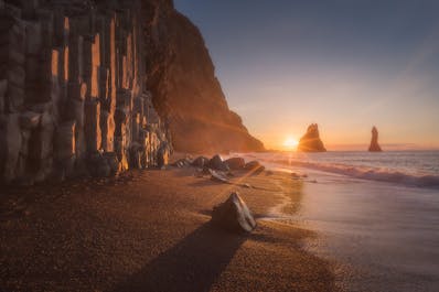 Reynisfjara black sand beach, as photographed in the morning.