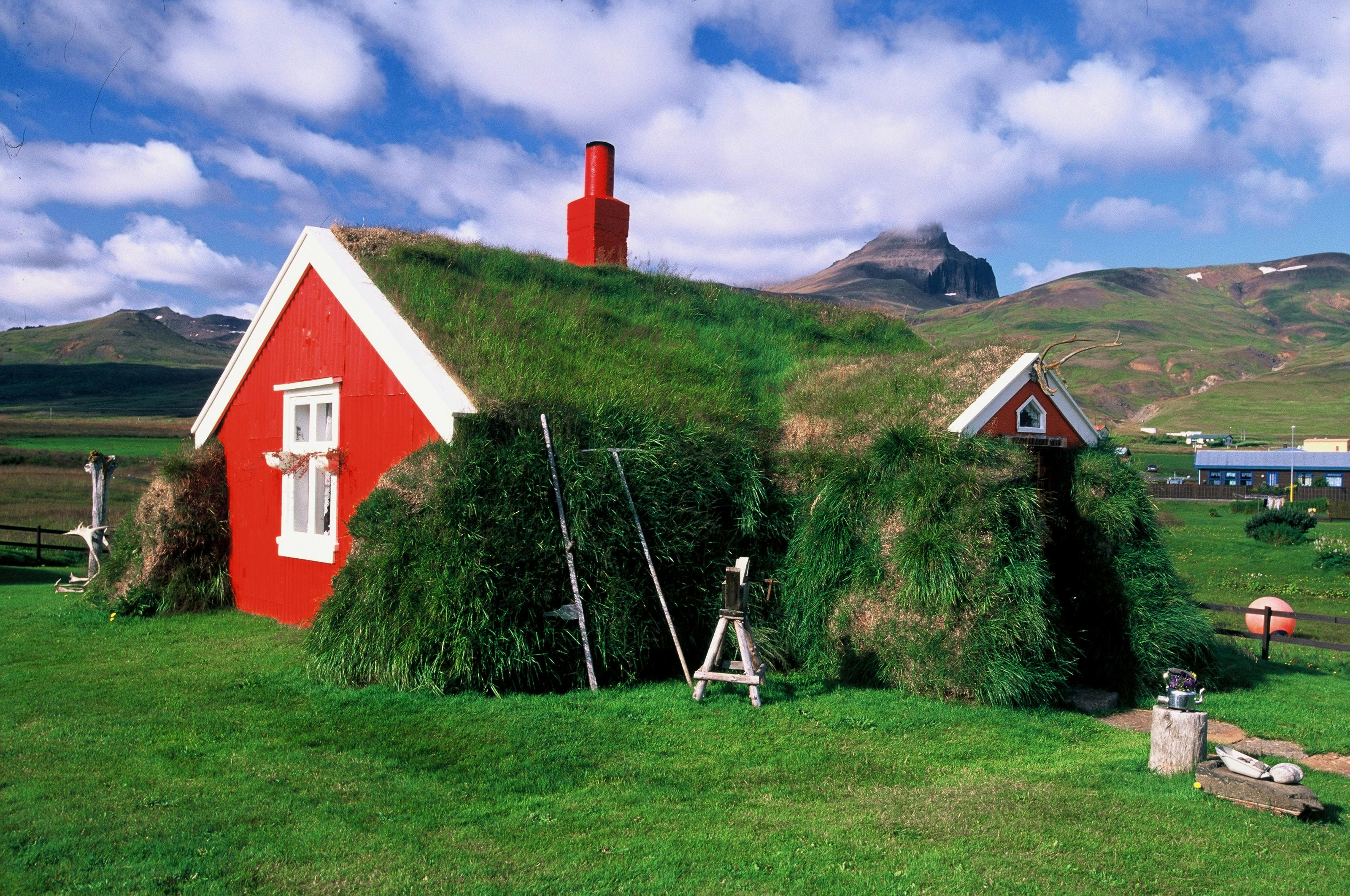 A turf house in Borgarfjörður Eystri, Iceland.