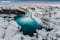 알데이야르포스는 현무암 기둥으로 둘러싸여 있으며 북부 아이슬란드에서 찾을 수 있습니다. 겨울에 찍은 사진입니다.