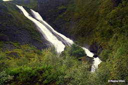 The Systrafoss waterfall with two cascading streams. 