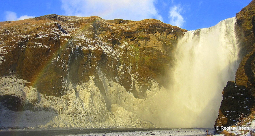 Skógafoss waterfall in the wintertime