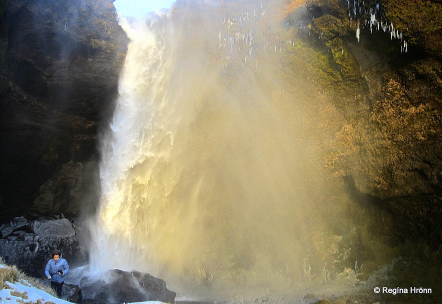 Kvernufoss waterfall in the wintertime