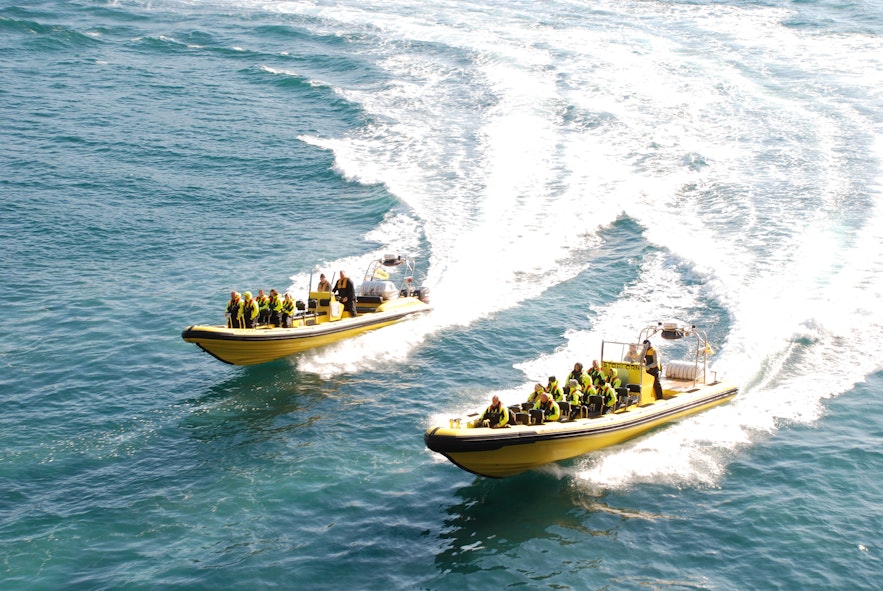 Bei den Westmännerinseln kannst du eine Fahrt in einem Schnellboot unternehmen