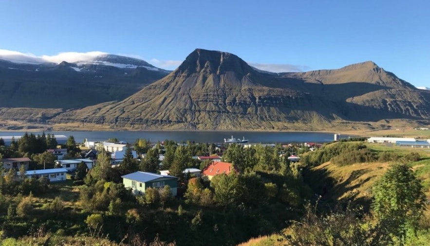 东峡湾小镇雷扎尔菲厄泽（Reyðarfjörður）的夏季风光