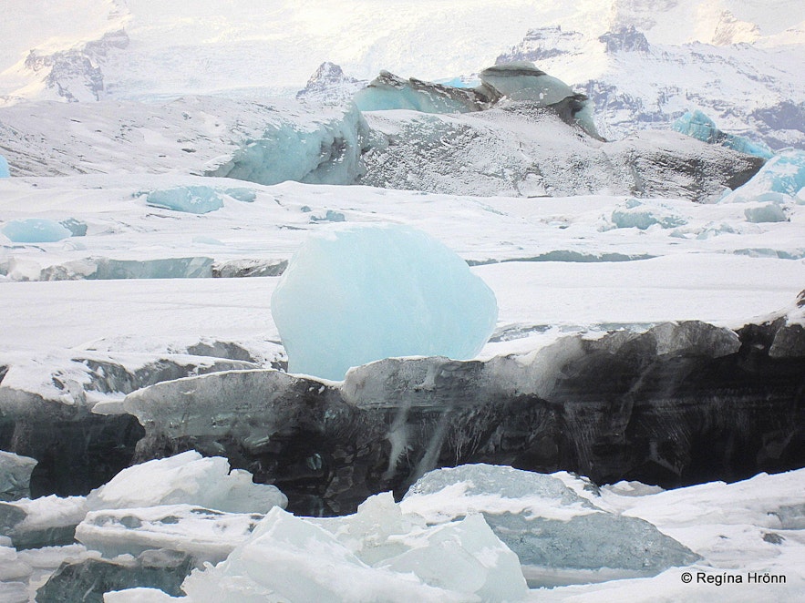 A huge blue ice-ball at Jökulsárlón glacial lagoon