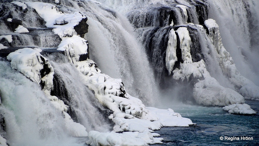 The Lady in Gullfoss waterfall in the wintertime