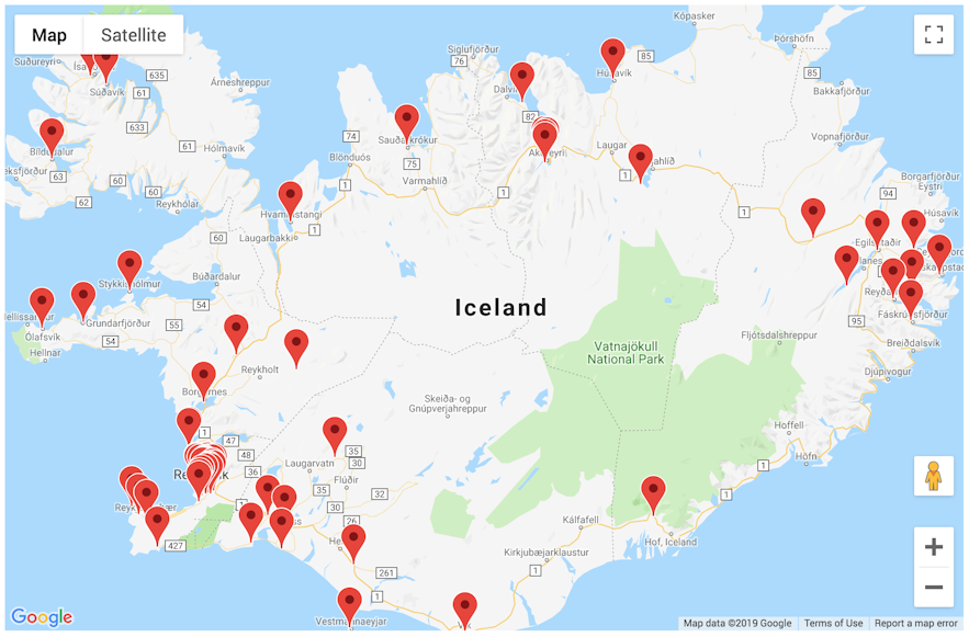 冰岛便宜加油站品牌Orkan的油站分布图