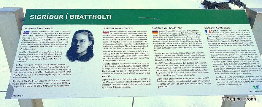 Sigríður í Brattholti - the Saviour of Gullfoss information sign