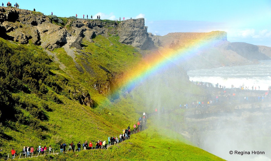 People on the trail leading to Gullfoss waterfall