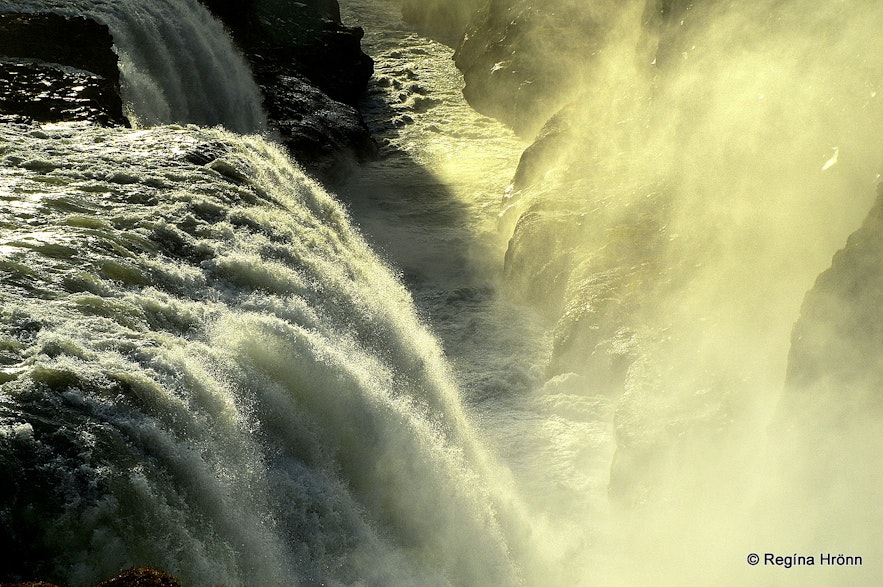 The golden Gullfoss waterfall