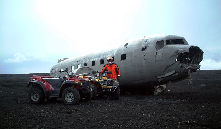 The plane wreck on the black sand beach of Solheimasandur creates a surreal image.