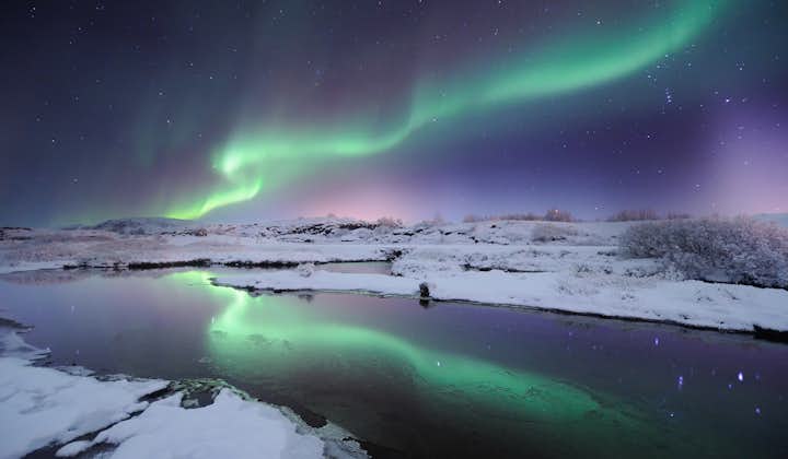 The northern lights above a snow-covered landscape