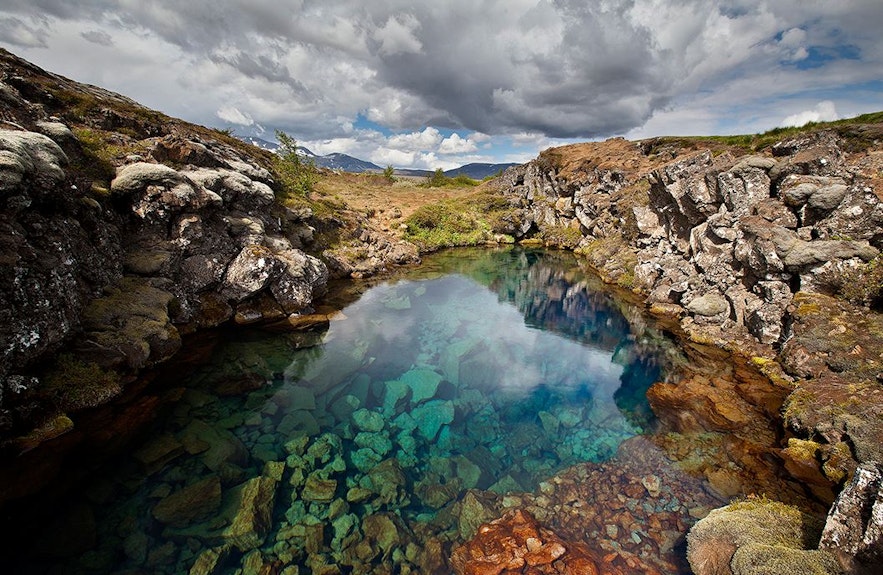 The Thingvellir National Park is home to Silfra, famous for being the site between two continents. 