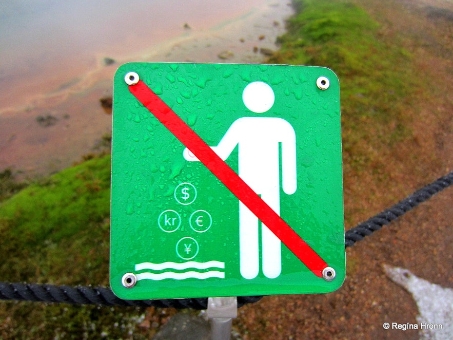 A sign at Geysir geothermal area - no coins please