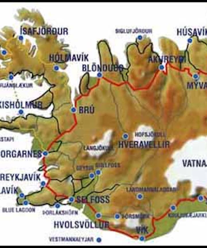 A map showing the Icelandic Ring Road in red.