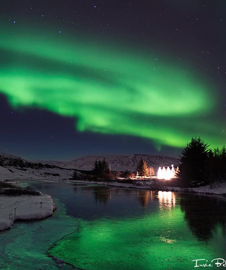 Northern lights in Þingvellir national park. Aurora in Iceland