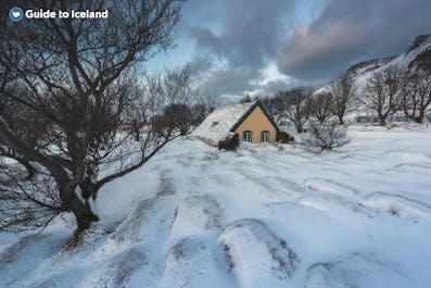 A house on the banks of Lake Lagarfljot in East Iceland during winter.