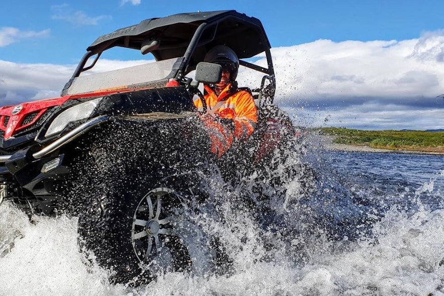 Splashing through pruddles and rivers is part of the fun of driving a buggy.