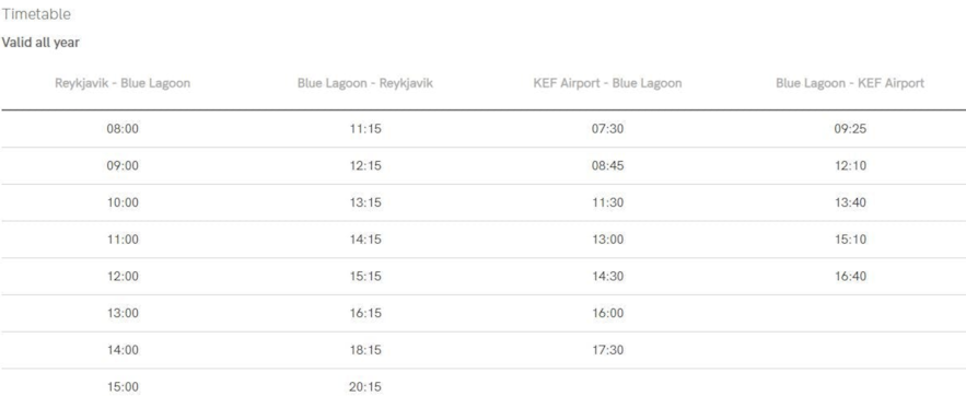 冰島藍湖溫泉巴士時間表