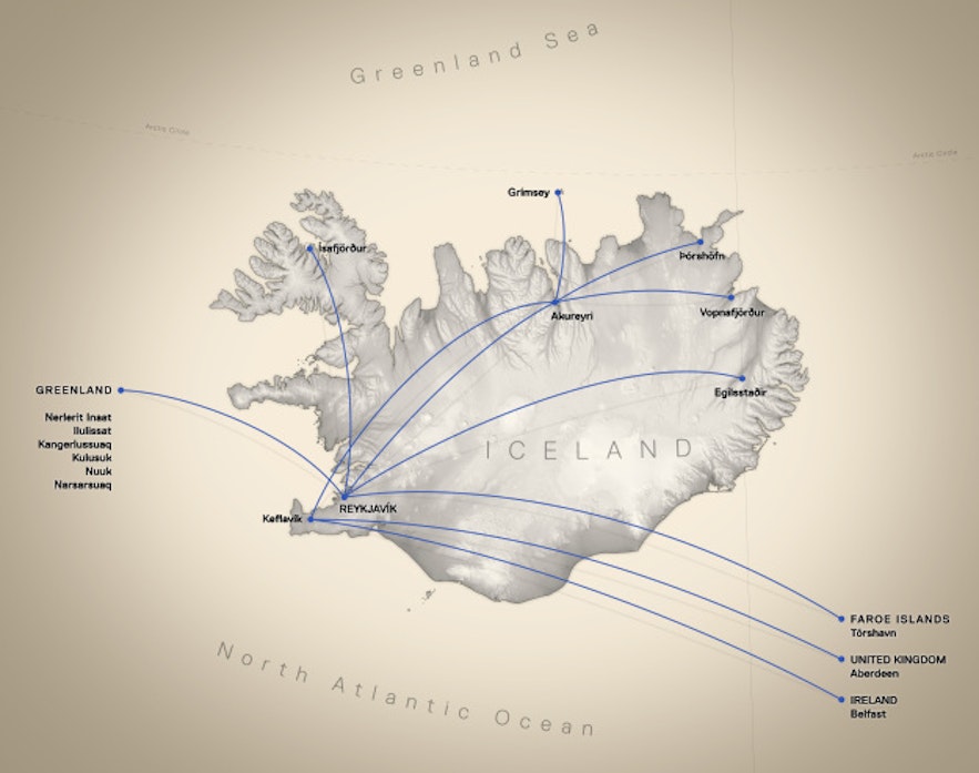 Trasy obsługiwane przez Air Iceland Connect.