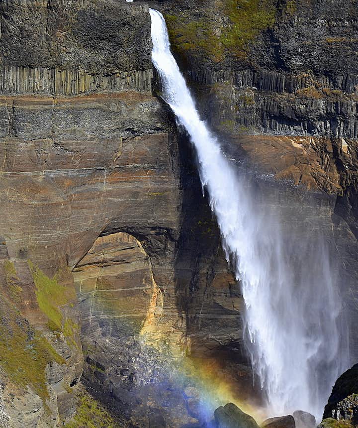 Háifoss, Granni&nbsp;&amp; Hjálparfoss - the beautiful Waterfalls in Fossá River in Iceland