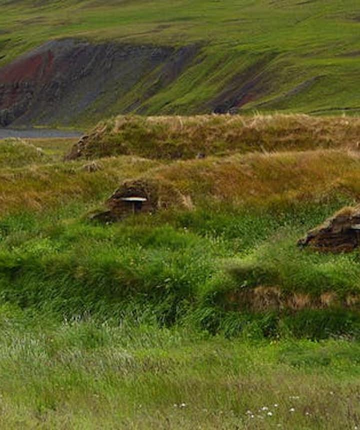 아이슬란드 북부의 티르핑스스타디르, 개인이 소유한 잔디 주택