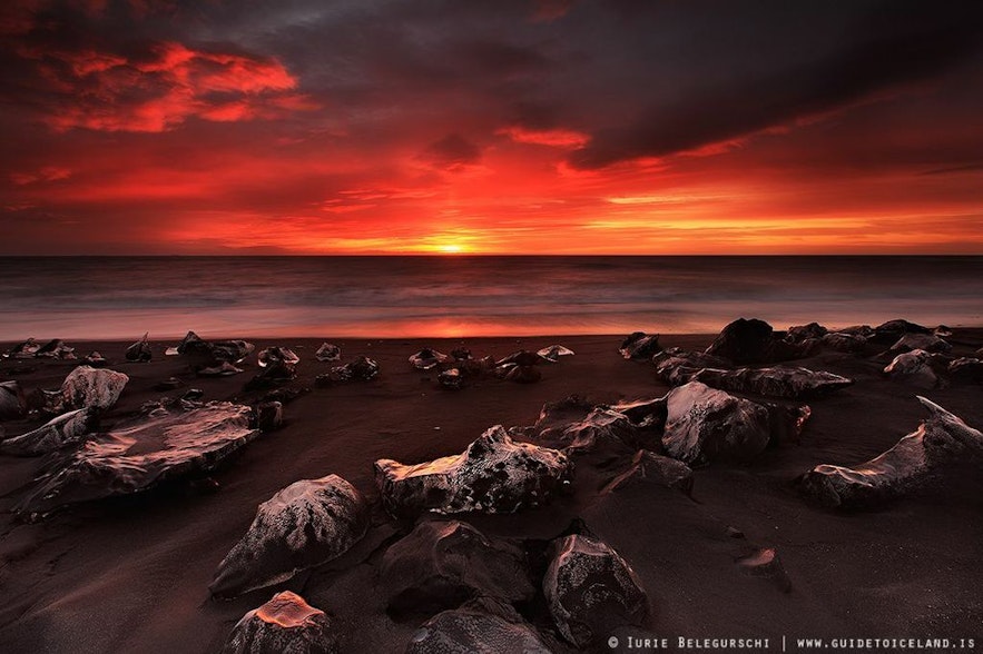 Zachód słońca latem na Islandii, Diamentowa Plaża