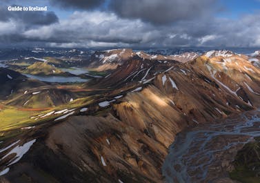 Colorful mountains define the Landmannalaugar area in the Icelandic Highlands.