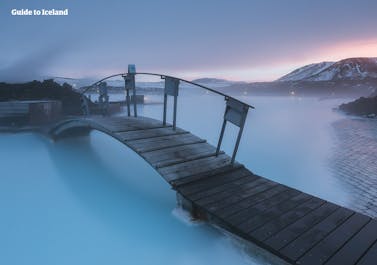 The azure waters of the Blue Lagoon, situated in the Reykjanes Peninsula, in southern Iceland.