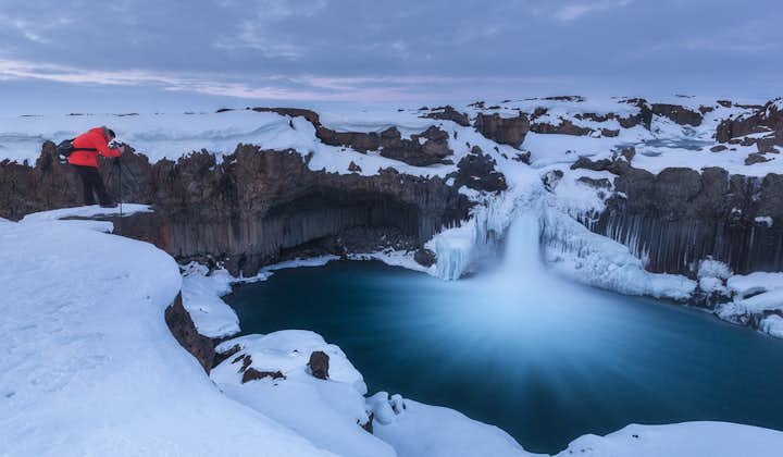 Aldeyarfoss is a waterfall between north Iceland and the Highlands, accessible even in winter.