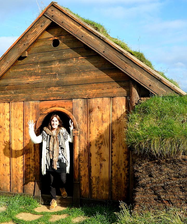 Regína by The beautiful Geirsstaðakirkja Turf Church in East-Iceland - a Replica of an old Turf Church​