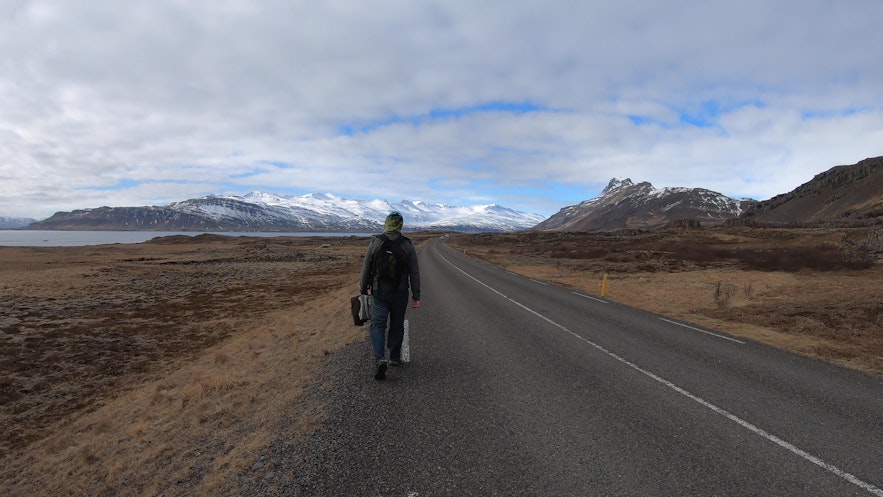 Walking on Ring Road in the east fjords