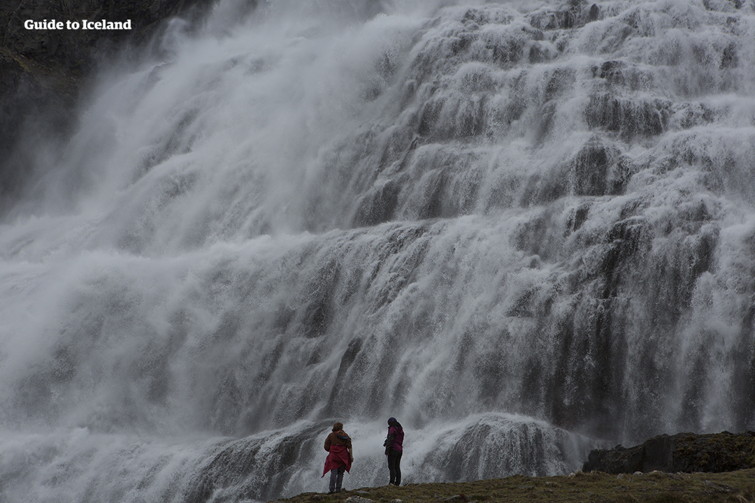 À l'approche de la cascade de Dynjandi, dans la région des fjords de l'Ouest, vous êtes accueilli par le grondement sourd de cette majestueuse chute d'eau.