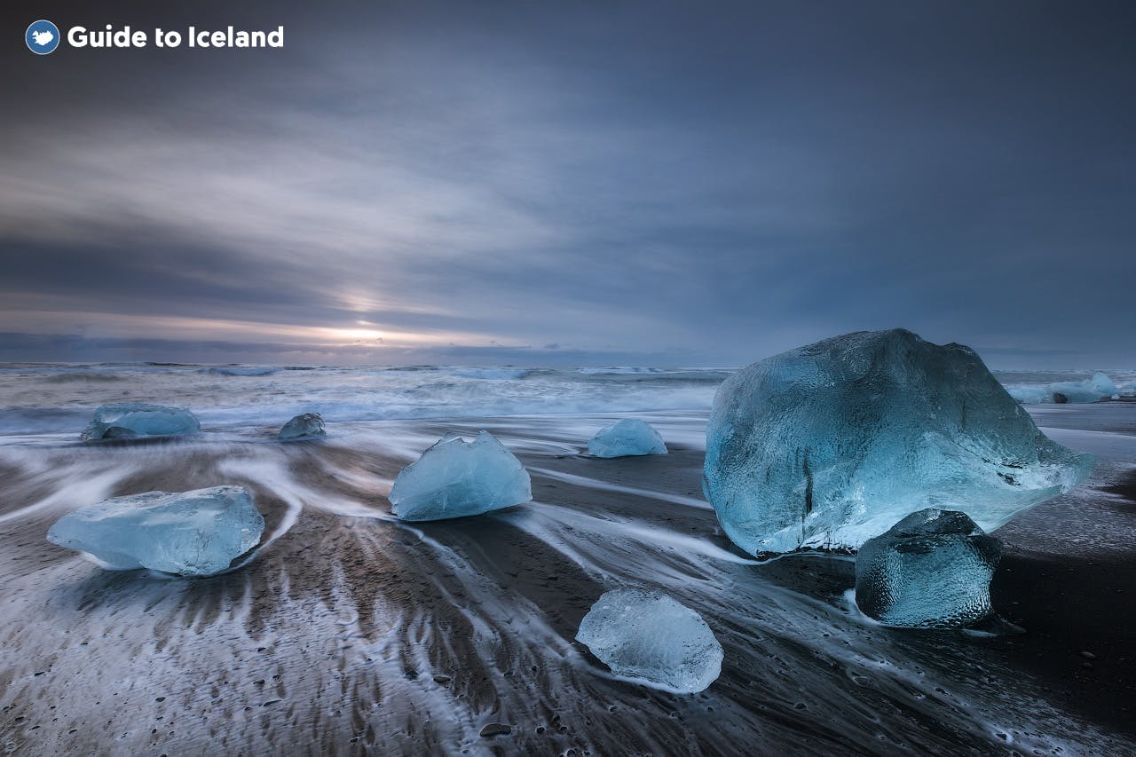 Skaftafell is located near the Diamond Beach in Iceland.