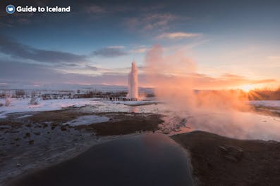 Haukadalur Geothermal Area is the perfect place in the winter months to understand why Iceland is known as the land of 'Ice and Fire'.
