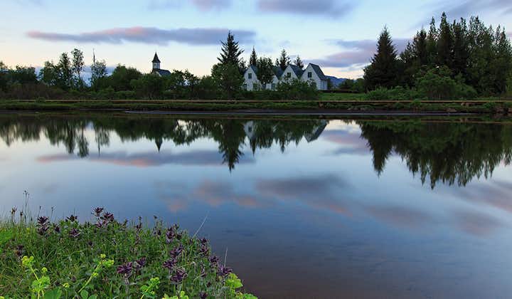 The clear waters of a lake at the Thingvellir National Park.