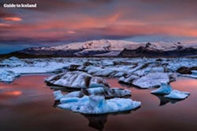 Blue icebergs break from one of Vatnajökull's glacier tongues to fill the marvellous Jökulsárlón Glacier Lagoon in south-east Iceland.