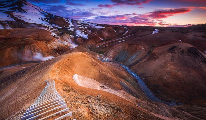 A trail leads to a great viewing point in the Icelandic Highlands.