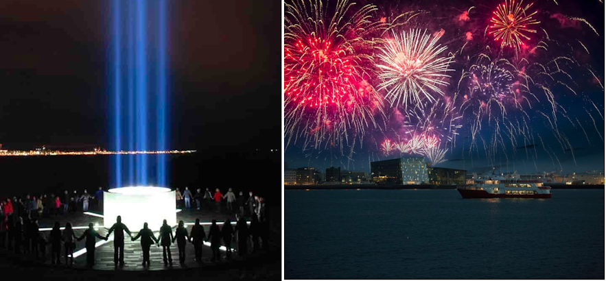 冰岛想象和平之塔旅行团、新年除夕夜跨年焰火庆祝船游