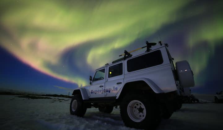 Chase the northern lights in the Icelandic wilderness with this exclusive private Superjeep tour.