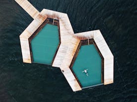 A view of two hot pools from above located in Vok Baths.